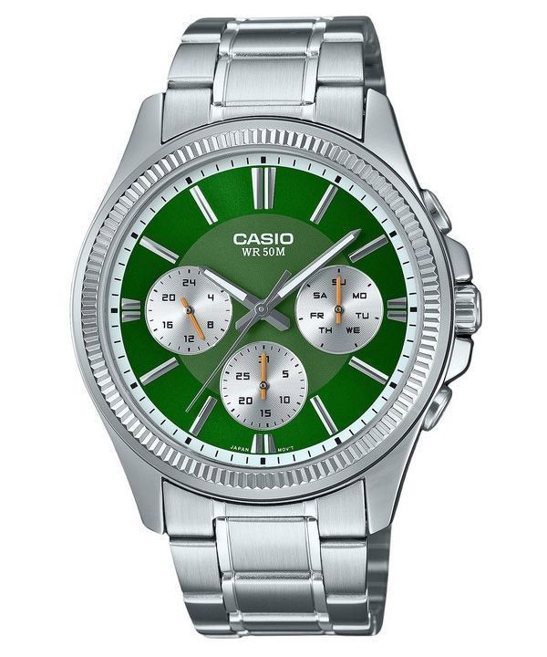 Casio Enticer Analog rustfrit stål Grøn skive Quartz MTP-1375D-3 herreur