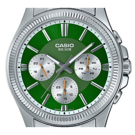 Casio Enticer Analog rustfrit stål Grøn skive Quartz MTP-1375D-3 herreur