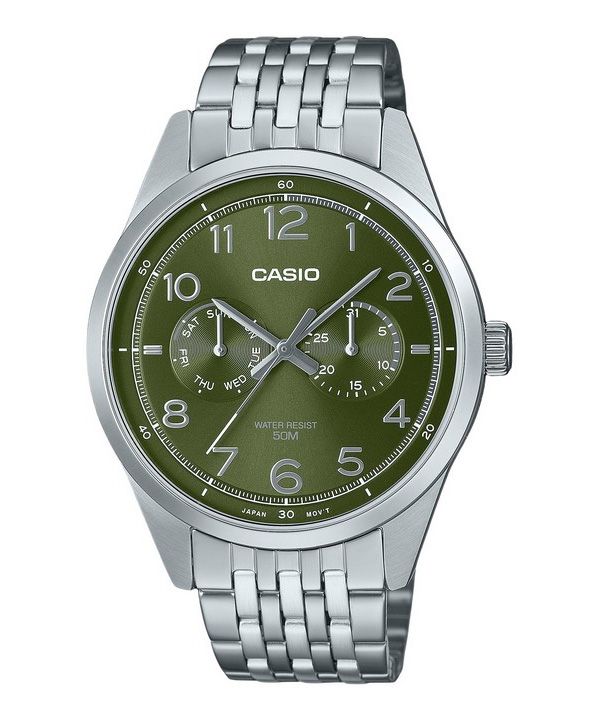 Casio Standard Analog rustfrit stål Grøn skive Quartz MTP-E340D-3AV herreur