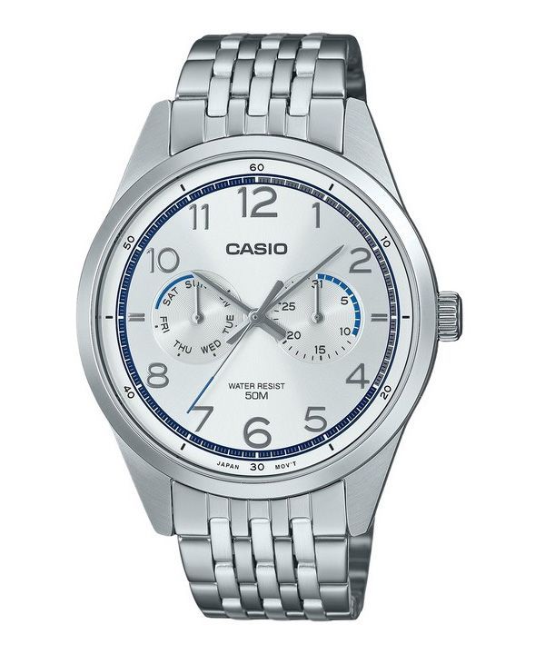 Casio Standard Analog rustfrit stål Sølvskive Quartz MTP-E340D-7AV herreur