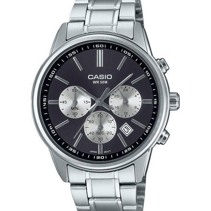 Casio standard analog kronograf rustfrit stål grå skive kvarts MTP-E515D-1AV herreur