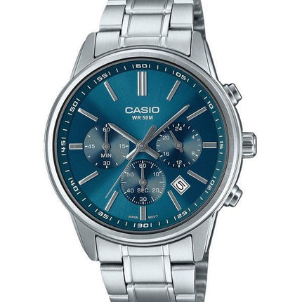 Casio standard analog kronograf rustfrit stål blå skive kvarts MTP-E515D-2A1V herreur