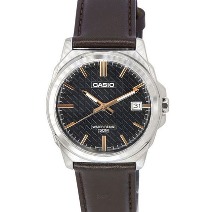 Casio Standard Analog Brun Læderrem Sort Urskive Quartz MTP-E720L-5A herreur