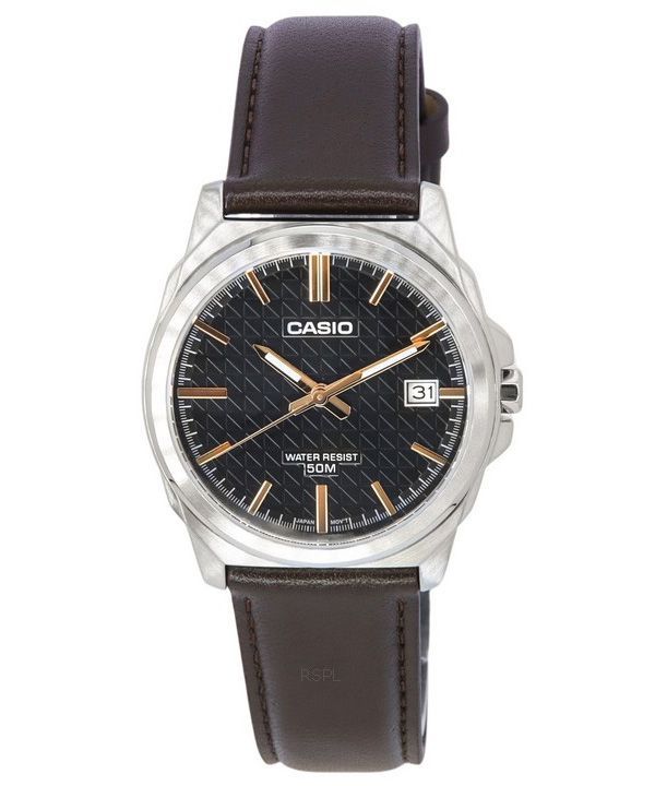 Casio Standard Analog Brun Læderrem Sort Urskive Quartz MTP-E720L-5A herreur