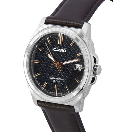 Casio Standard Analog Brun Læderrem Sort Urskive Quartz MTP-E720L-5A herreur