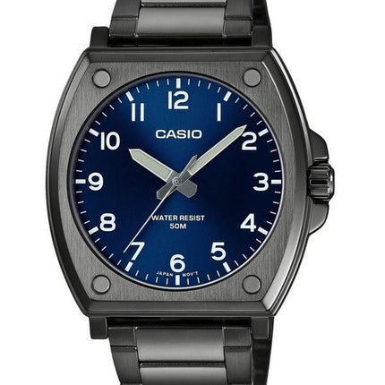 Casio standard analog sort ionbelagt rustfrit stål blå skive kvarts MTP-E730B-2AV herreur