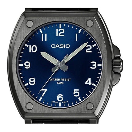 Casio standard analog sort ionbelagt rustfrit stål blå skive kvarts MTP-E730B-2AV herreur