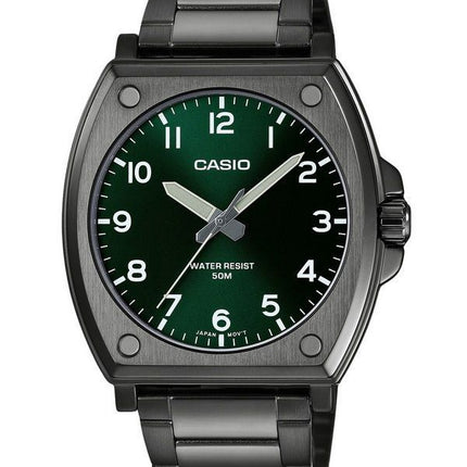 Casio Standard Analog sort Ionbelagt rustfrit stål Grøn skive Quartz MTP-E730B-3AV herreur