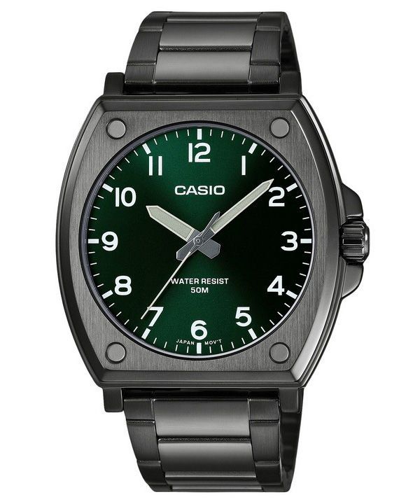 Casio Standard Analog sort Ionbelagt rustfrit stål Grøn skive Quartz MTP-E730B-3AV herreur