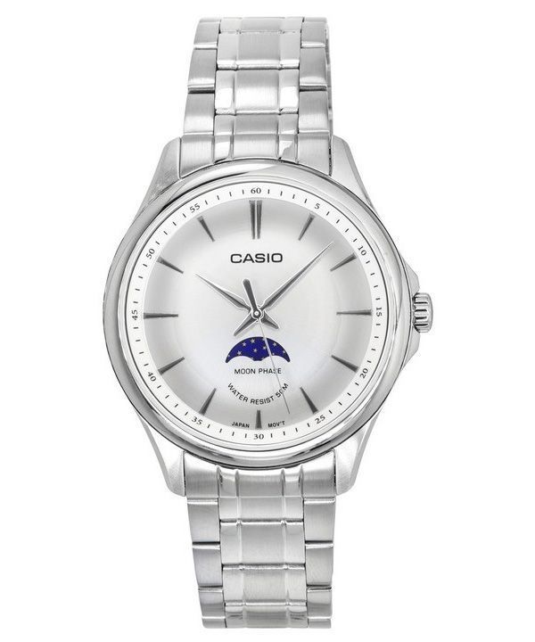 Casio Standard Analog Månefase rustfrit stål Sølvskive Quartz MTP-M100D-7A herreur