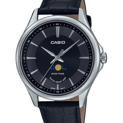 Casio Standard Analog Månefase Læderrem Sort Urskive Quartz MTP-M100L-1A herreur