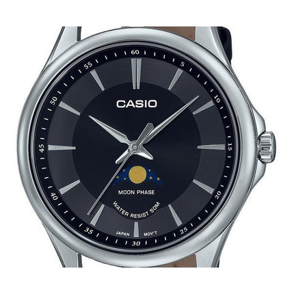 Casio Standard Analog Månefase Læderrem Sort Urskive Quartz MTP-M100L-1A herreur