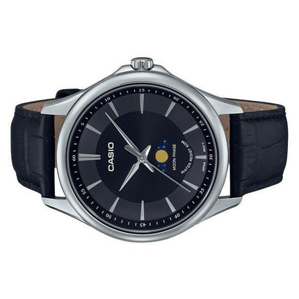 Casio Standard Analog Månefase Læderrem Sort Urskive Quartz MTP-M100L-1A herreur