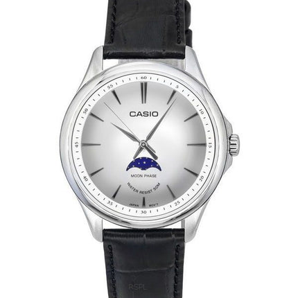 Casio Standard Analog Moon Phase læderrem Silver Dial Quartz MTP-M100L-7A herreur