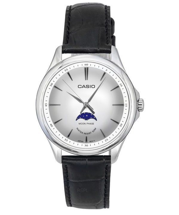 Casio Standard Analog Moon Phase læderrem Silver Dial Quartz MTP-M100L-7A herreur