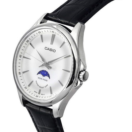 Casio Standard Analog Moon Phase læderrem Silver Dial Quartz MTP-M100L-7A herreur