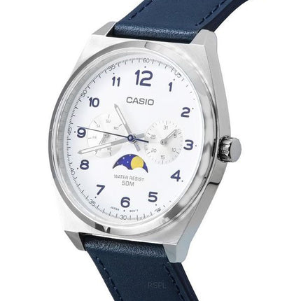 Casio standard analog månefase hvid skive læderrem Quartz MTP-M300L-7A MTPM300L-7 herreur