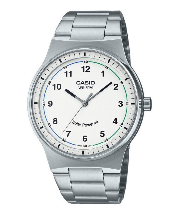 Casio Standard Analog rustfrit stål hvid skive Solar MTP-RS105D-7BV herreur