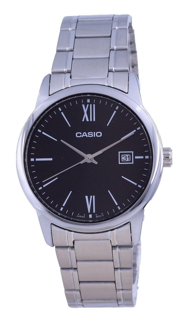 Casio Sort urskive Rustfrit stÃ¥l Analog kvarts MTP-V002D-1B3 MTPV002D-1 Herreur