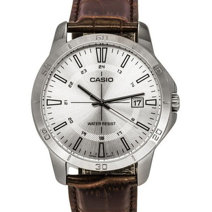 Casio standard analog brun læderrem Silver Dial Quartz MTP-V004L-7C herreur