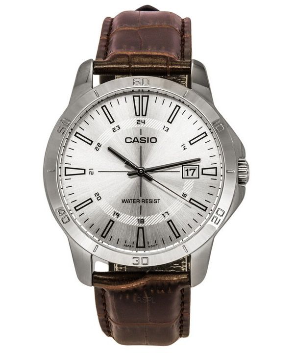 Casio standard analog brun læderrem Silver Dial Quartz MTP-V004L-7C herreur