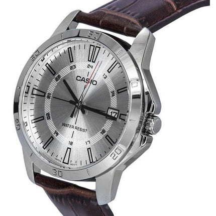 Casio standard analog brun læderrem Silver Dial Quartz MTP-V004L-7C herreur