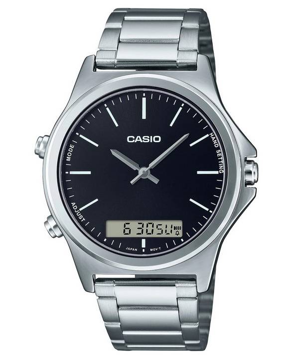 Casio analog digital sort skive i rustfrit stål MTP-VC01D-1E MTPVC01D-1 herreur