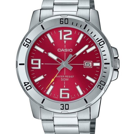 Casio Standard Analog rustfrit stål rød skive Quartz MTP-VD01D-4BV herreur