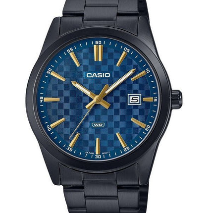 Casio standard analog sort ionbelagt rustfrit stål blå skive kvarts MTP-VD03B-2A herreur