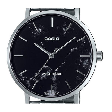 Casio Standard Analog rustfrit stål Marmor inspireret sort skive Quartz MTP-VT01DM-1A herreur