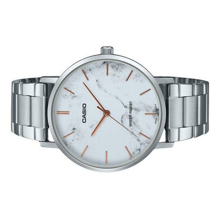 Casio Standard Analog rustfrit stål Marmor inspireret hvid skive Quartz MTP-VT01DM-7A herreur