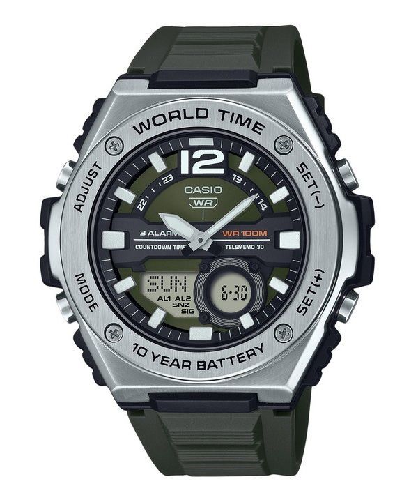 Casio Standard Analog Digital Resin Rem Grøn Urskive Quartz MWQ-100-3AV 100M herreur