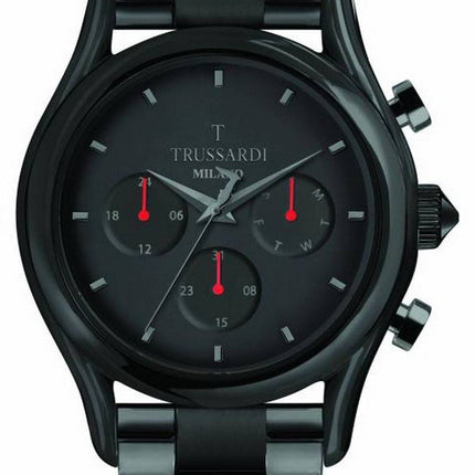 Trussardi T-Light sort urskive i rustfrit stÃ¥l Quartz R2453127009 herreur