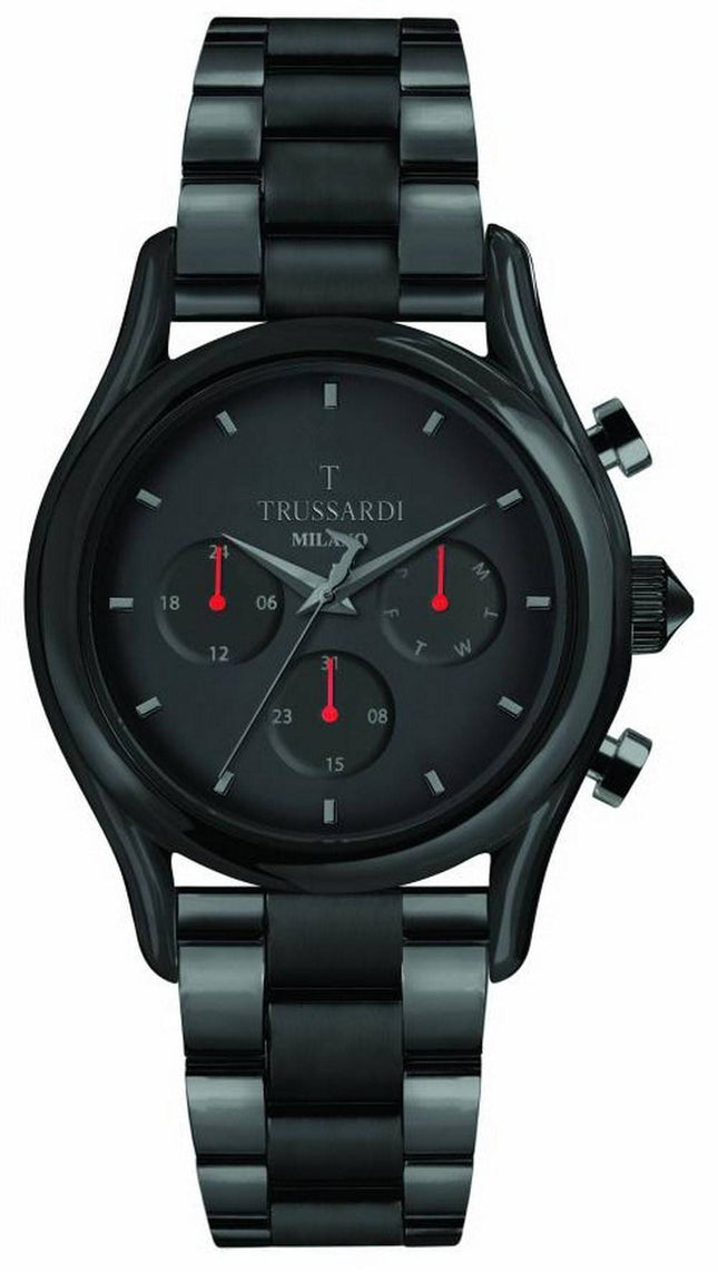 Trussardi T-Light sort urskive i rustfrit stÃ¥l Quartz R2453127009 herreur