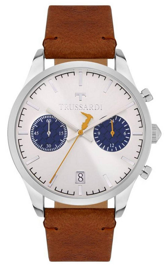 Trussardi T-Genus Chronograph Silver Dial LÃ¦derrem Quartz R2471613004 Herreur