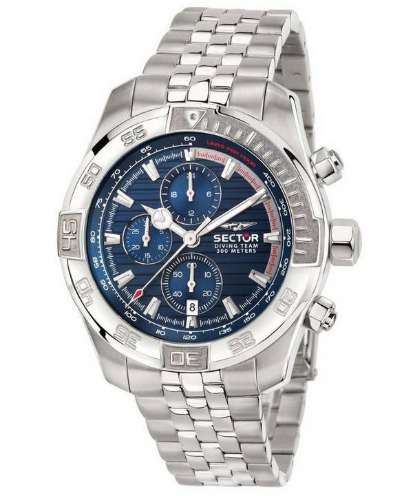 Sector Diving Team Chronograph Blue Dial Rustfrit stÃ¥l Diver&#39,s Quartz R3273635001 300M herreur