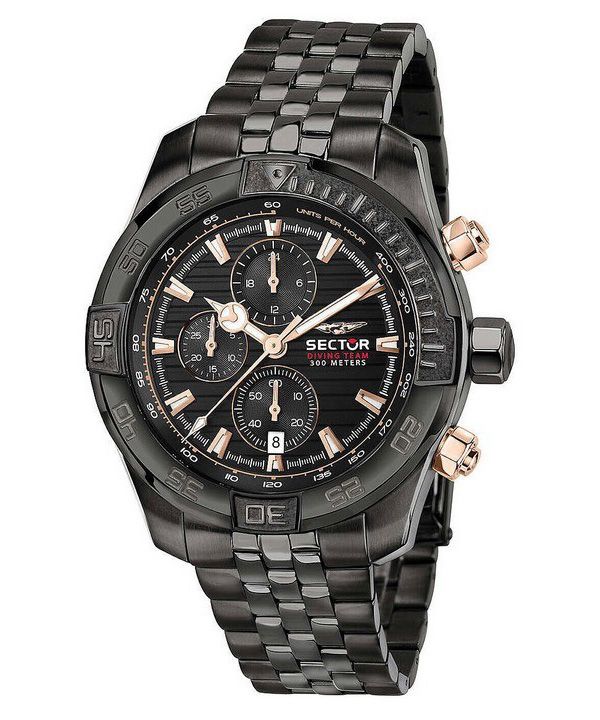 Sector Diving Team Chronograph Black Dial Quartz Diver&#39,s R3273635003 300M herreur