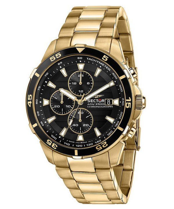 Sector ADV2500 Chronograph Gold Tone Rustfrit Steel Black Dial Quartz R3273643008 100M herreur