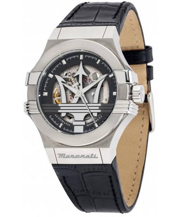 Maserati Potenza Læderrem Skeleton Black Dial Automatisk R8821108038 100M herreur