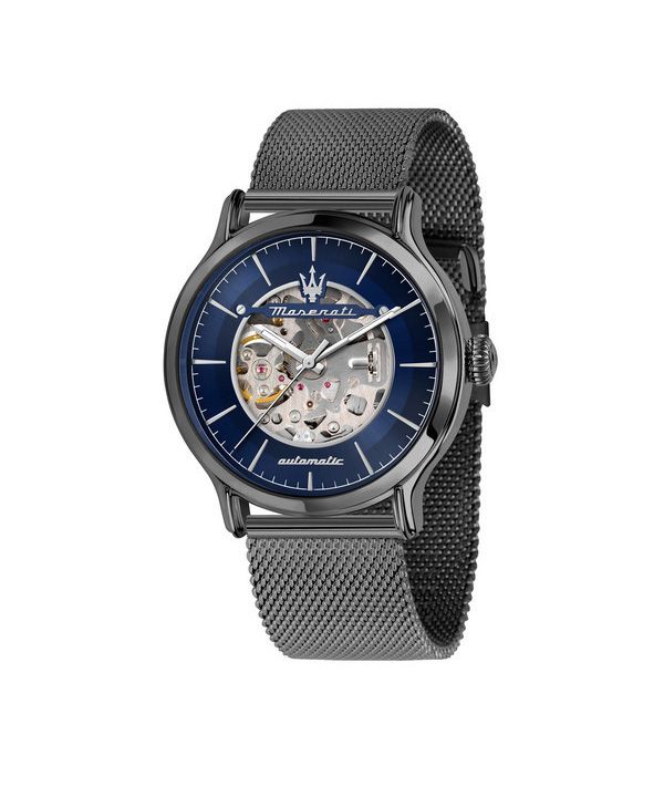 Maserati Epoca rustfrit stål mesh armbånd blå skelet urskive automatisk R8823118012 100M herreur