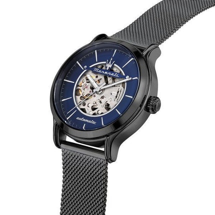 Maserati Epoca rustfrit stål mesh armbånd blå skelet urskive automatisk R8823118012 100M herreur