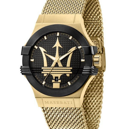 Maserati Potenza Gold Tone rustfrit stål Black Dial Quartz R8853108006 100M herreur