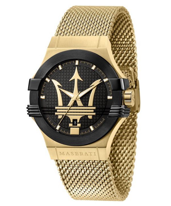 Maserati Potenza Gold Tone rustfrit stål Black Dial Quartz R8853108006 100M herreur