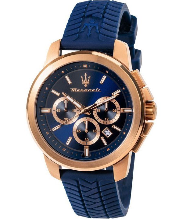 Maserati Successo Lifestyle Chronograph gummirem Blue Dial Quartz R8871621034 Herreur