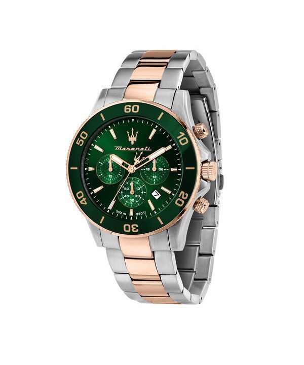 Maserati Competizione Chronograph Two Tone Rustfrit Steel Green Dial Quartz R8873600004 100M herreur