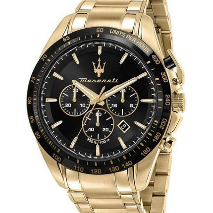 Maserati Traguardo Chronograph Gold Tone Rustfrit Stål Black Dial Quartz R8873612041 100M herreur