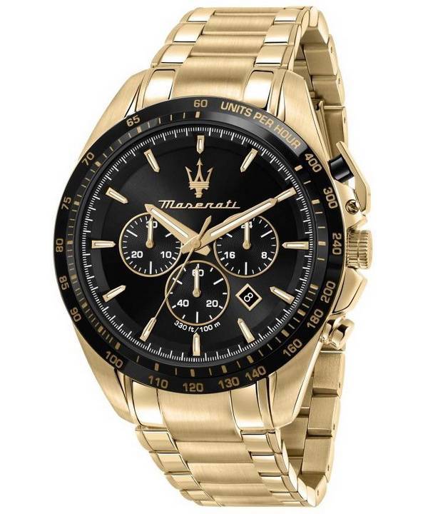 Maserati Traguardo Chronograph Gold Tone Rustfrit Stål Black Dial Quartz R8873612041 100M herreur