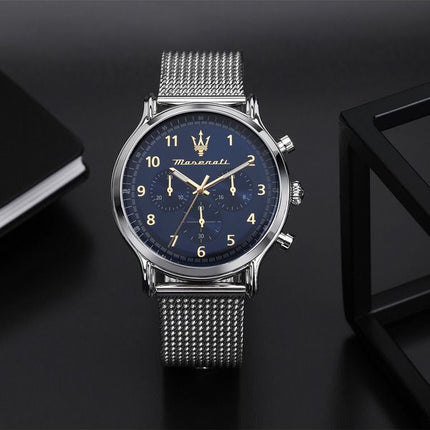 Maserati Epoca Limited Edition Chronograph Rustfrit stål Mesh Blue Dial Quartz R8873618022 100M herreur