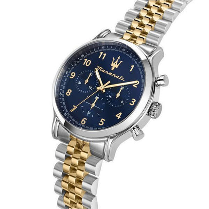 Maserati Epoca Limited Edition Chronograph Two Tone Rustfrit Steel Blue Dial Quartz R8873618030 100M herreur