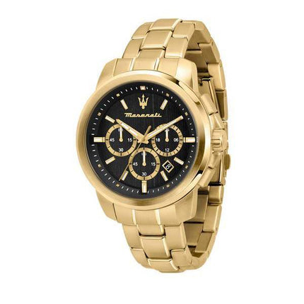 Maserati Successo Chronograph Gold Tone Rustfrit Stål Sort Urskive Quartz R8873621013 Herreur